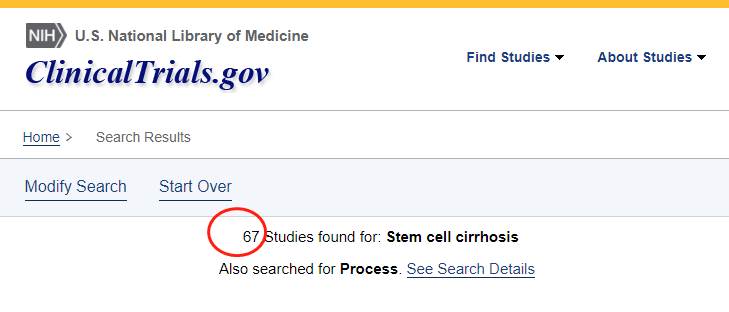 全球干細(xì)胞治療肝硬化的臨床試驗數(shù)量