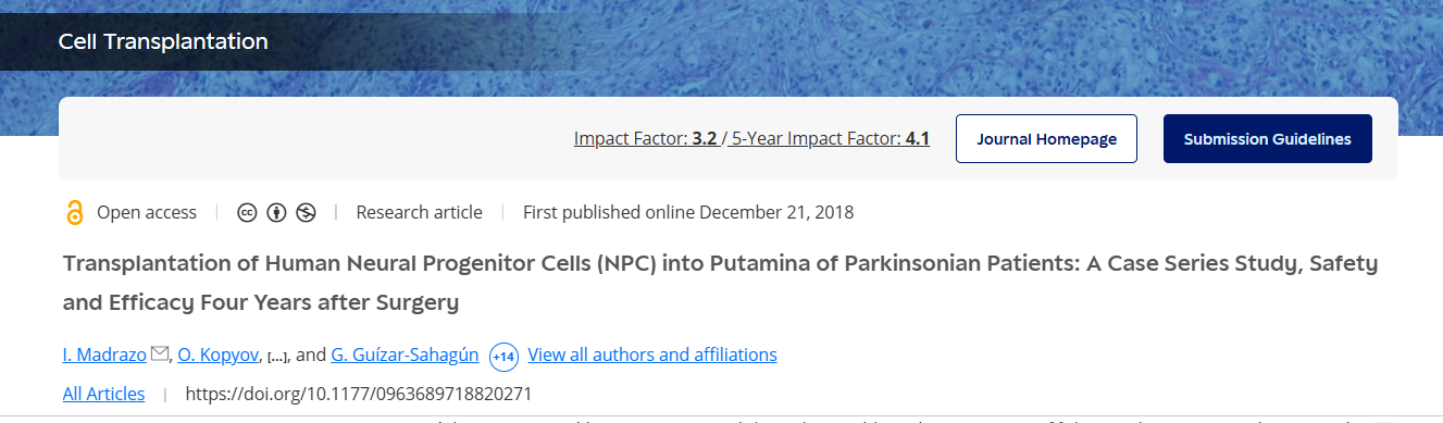 將人類(lèi)神經(jīng)祖細(xì)胞 (NPC) 移植到帕金森病患者的殼核中：病例系列研究、手術(shù)四年后的安全性和有效性