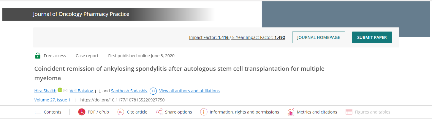 自體干細(xì)胞移植治療多發(fā)性骨髓瘤后強(qiáng)直性脊柱炎同時(shí)緩解 自體干細(xì)胞移植治療多發(fā)性骨髓瘤后強(qiáng)直性脊柱炎同時(shí)緩解