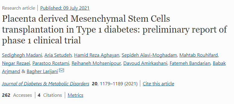 胎盤間充質(zhì)干細胞移植治療1型糖尿病：1期臨床試驗初步報告