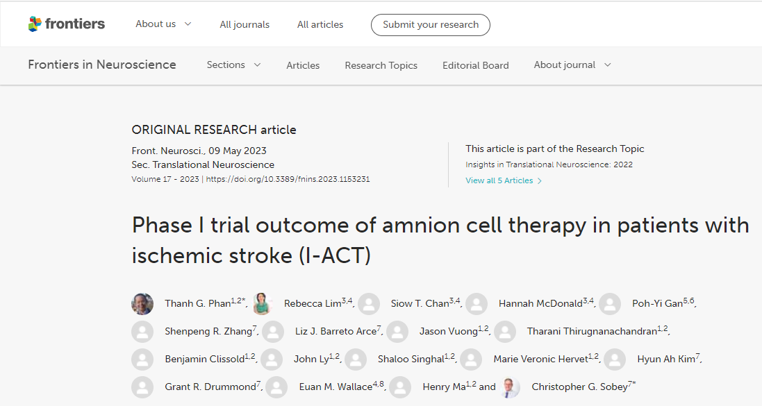 神經(jīng)科學(xué)前沿雜志:羊膜細(xì)胞療法治療缺血性中風(fēng)患者的I期試驗(yàn)結(jié)果 神經(jīng)科學(xué)前沿雜志:羊膜細(xì)胞療法治療缺血性中風(fēng)患者的I期試驗(yàn)結(jié)果