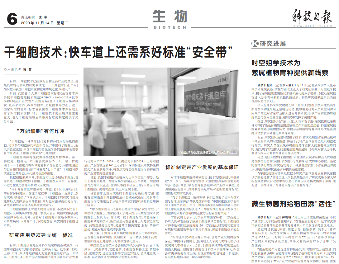 科技日?qǐng)?bào) | 干細(xì)胞技術(shù)：快車道上還需系好標(biāo)準(zhǔn)“安全帶”
