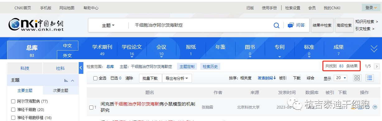 國(guó)內(nèi)干細(xì)胞治療阿爾茨海默癥的研究進(jìn)展