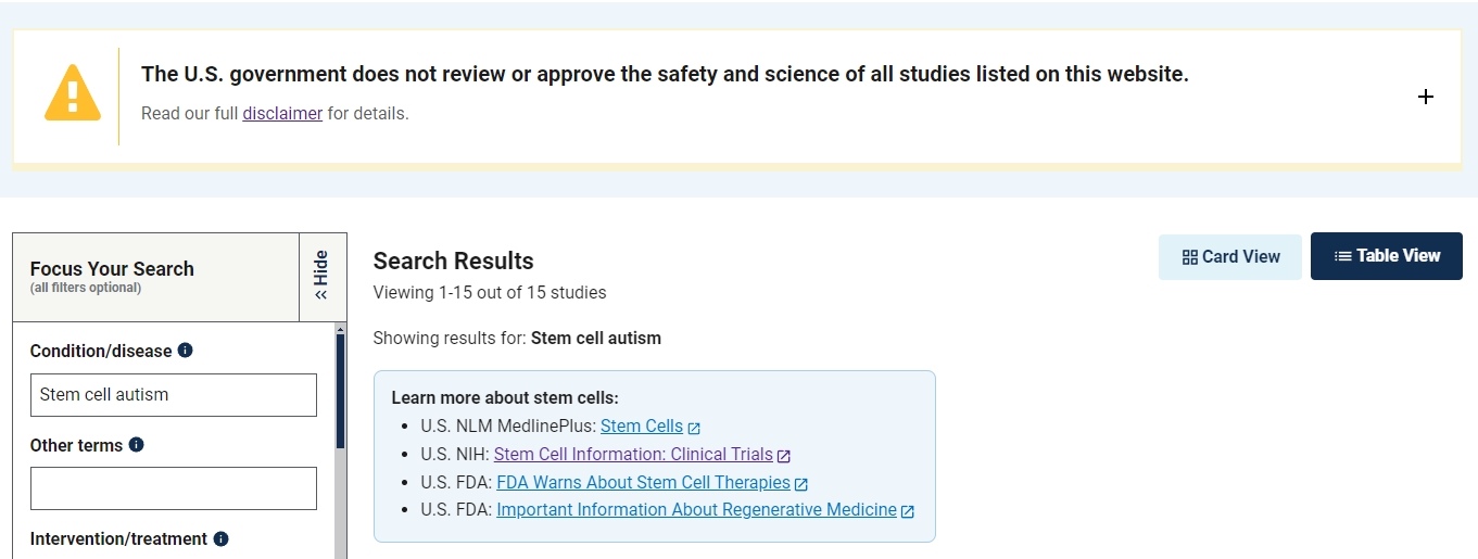 針對(duì)自閉癥的干細(xì)胞臨床試驗(yàn)僅有15項(xiàng)
