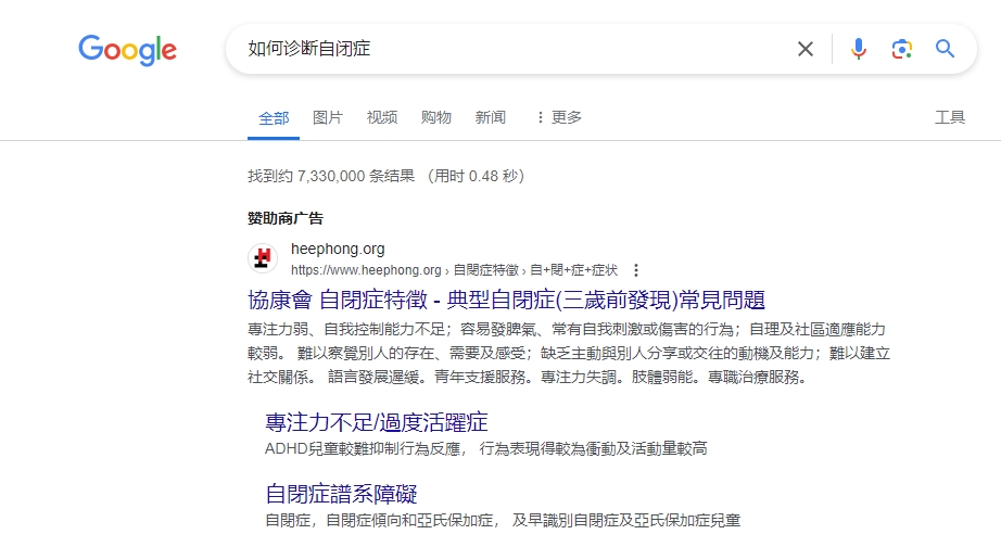 如果你用谷歌搜索“如何診斷自閉癥？”