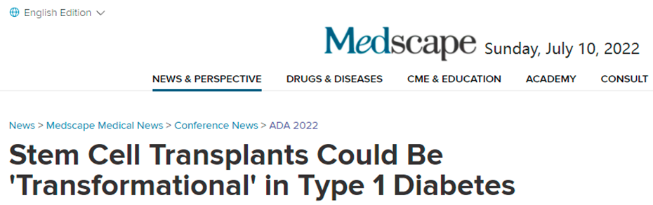 干細(xì)胞移植可能對(duì)1型糖尿病具有“變革性作用 干細(xì)胞移植可能對(duì)1型糖尿病具有“變革性作用