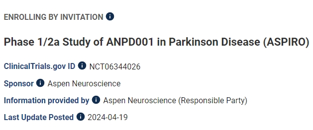 ANPD001 治療帕金森病的 1/2a 期研究 (ASPIRO) ANPD001 治療帕金森病的 1/2a 期研究 (ASPIRO)
