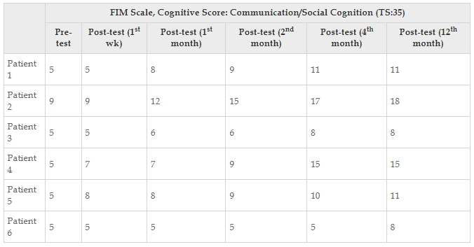 表6：每位患者的功能獨(dú)立性測量認(rèn)知評分值。