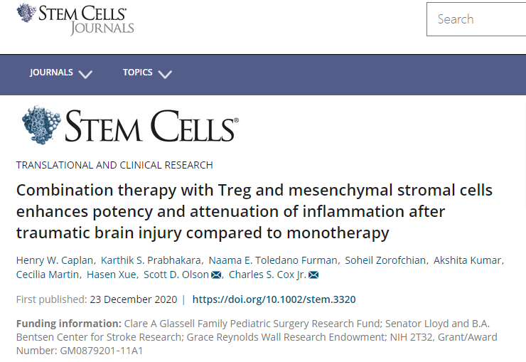與單一療法相比，Treg 和間充質(zhì)基質(zhì)細(xì)胞的聯(lián)合療法可增強(qiáng)創(chuàng)傷性腦損傷后的炎癥效力和減輕炎癥