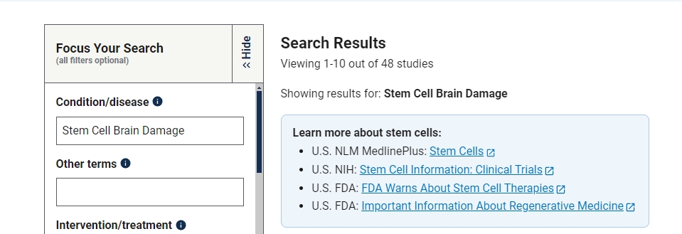 干細(xì)胞治療腦損傷的臨床研究項(xiàng)目有48項(xiàng)。其中已完成的有18項(xiàng)。