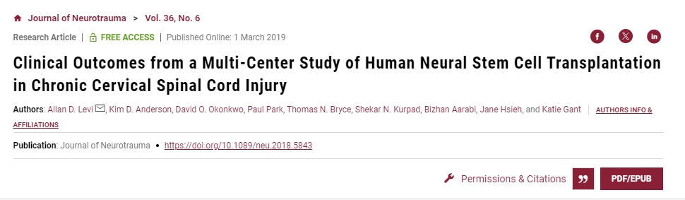針對(duì)慢性頸椎SCI患者進(jìn)行人類NSC移植的多中心研究的臨床結(jié)果