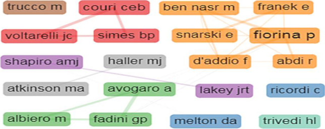 圖5：1型糖尿病干細(xì)胞療法的作者合作網(wǎng)絡(luò)。