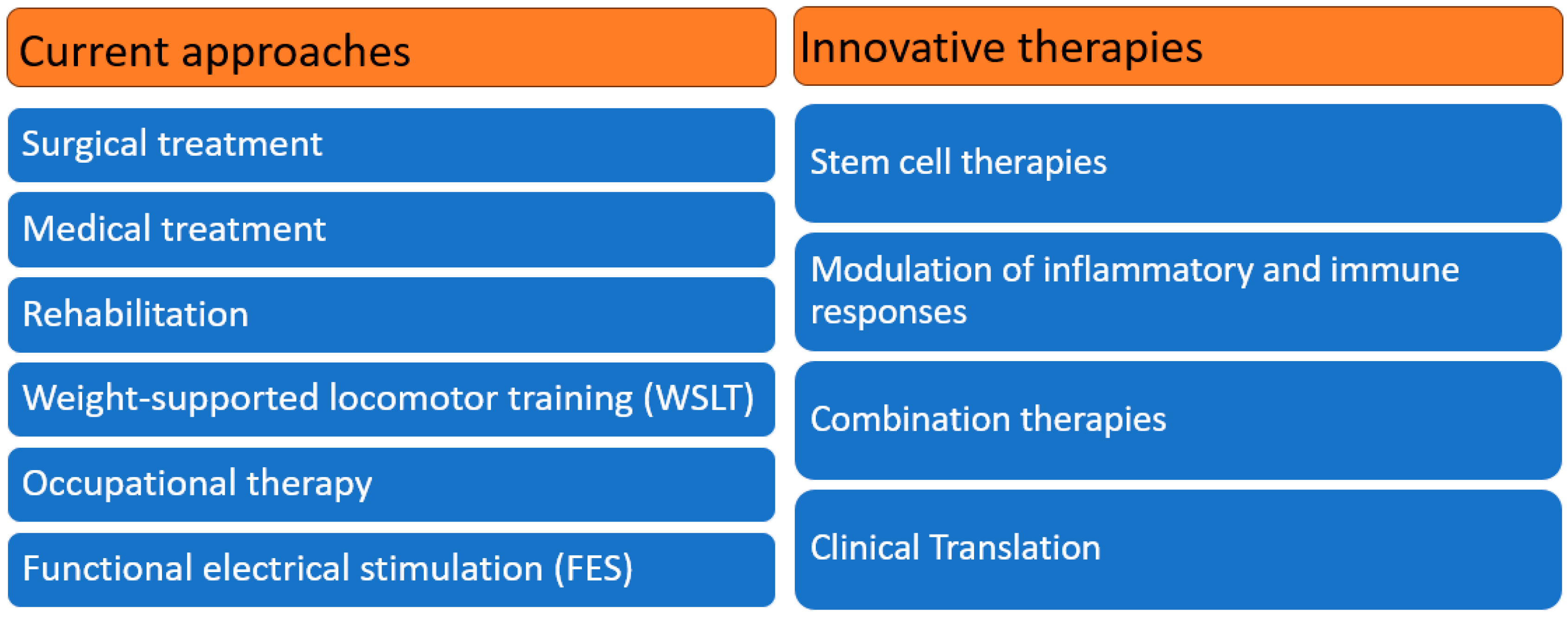 圖1：中樞神經(jīng)系統(tǒng)損傷的現(xiàn)行方法和創(chuàng)新療法的治療策略。