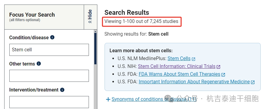 clinicaltrials.gov網(wǎng)站上注冊的有關(guān)干細(xì)胞的臨床試驗有7245項。