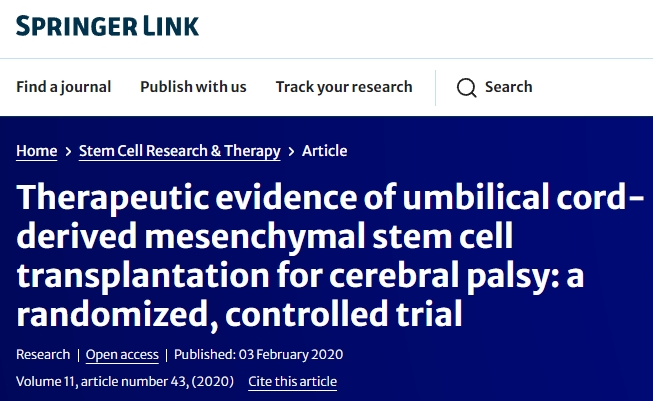 臍帶間充質(zhì)干細(xì)胞移植治療腦癱的治療證據(jù)：一項(xiàng)隨機(jī)對照試驗(yàn)
