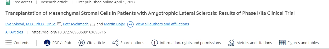 間充質(zhì)基質(zhì)細胞移植治療肌萎縮側(cè)索硬化癥患者:I/IIa 期臨床試驗結(jié)果 間充質(zhì)基質(zhì)細胞移植治療肌萎縮側(cè)索硬化癥患者:I/IIa 期臨床試驗結(jié)果