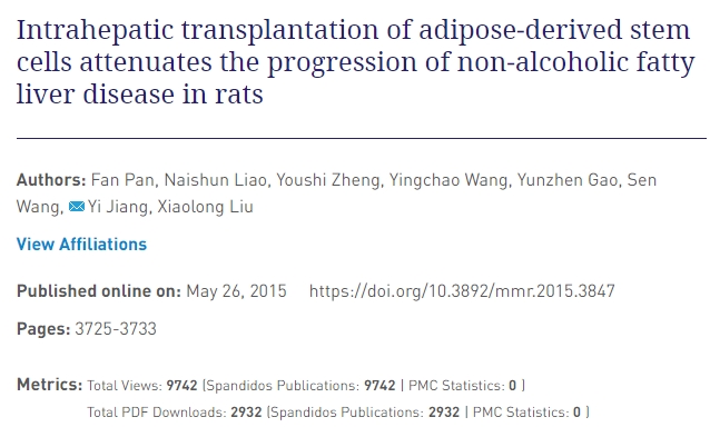 脂肪干細胞肝內(nèi)移植可減緩大鼠非酒精性脂肪肝的進展