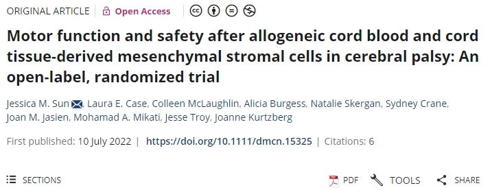 間充質(zhì)干細胞治療腦癱后的運動功能和安全性：一項開放標簽、隨機試驗