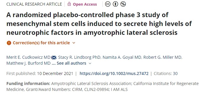 一項關(guān)于誘導(dǎo)間充質(zhì)干細(xì)胞分泌高水平神經(jīng)營養(yǎng)因子治療肌萎縮側(cè)索硬化癥的隨機安慰劑對照 3 期研究 一項關(guān)于誘導(dǎo)間充質(zhì)干細(xì)胞分泌高水平神經(jīng)營養(yǎng)因子治療肌萎縮側(cè)索硬化癥的隨機安慰劑對照 3 期研究