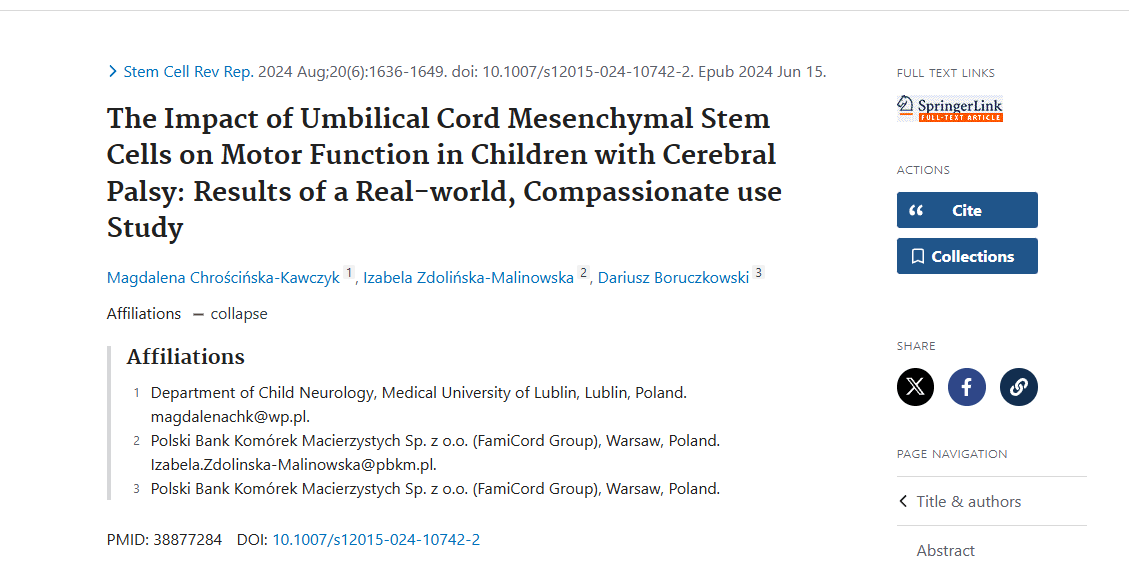 《臍帶間充質(zhì)干細(xì)胞對腦癱兒童運(yùn)動(dòng)功能的影響：真實(shí)世界、同情使用研究的結(jié)果》