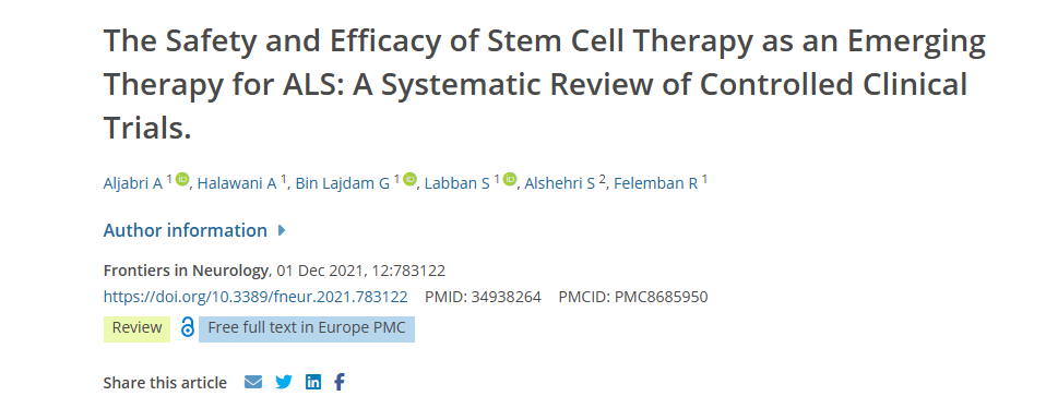 《干細(xì)胞療法作為 ALS 新興療法的安全性和有效性：對(duì)照臨床試驗(yàn)的系統(tǒng)評(píng)價(jià)》
