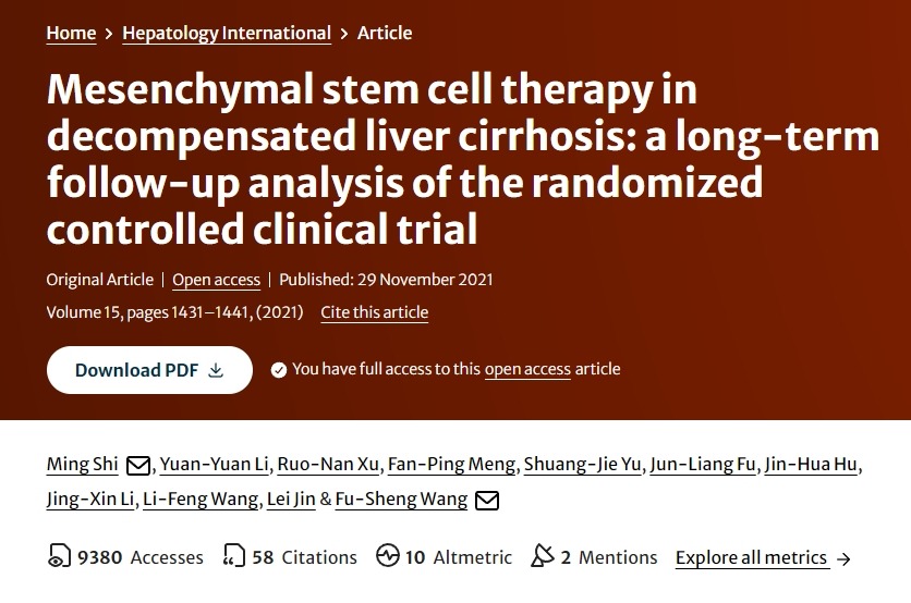 間充質(zhì)干細(xì)胞治療失代償性肝硬化：隨機(jī)對照臨床試驗的長期隨訪分析