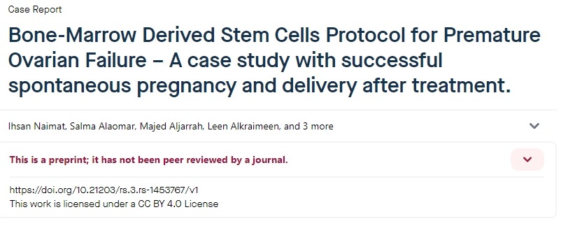 骨髓來(lái)源干細(xì)胞治療卵巢早衰的方案——治療后成功自然妊娠和分娩的案例研究。