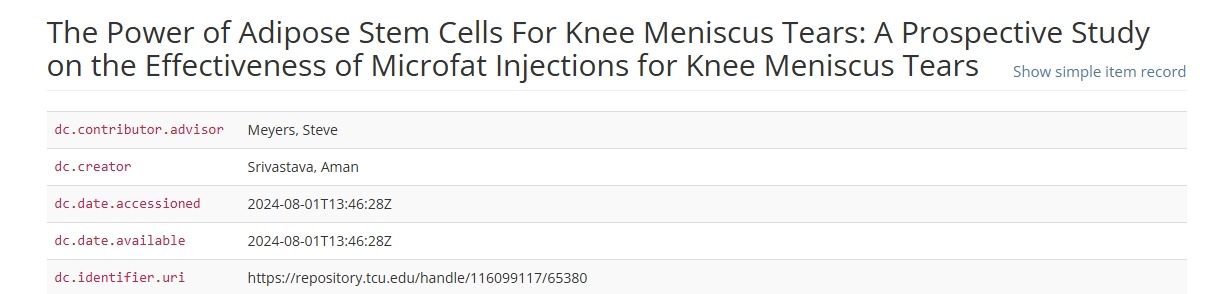 脂肪干細(xì)胞對(duì)膝關(guān)節(jié)半月板撕裂的作用:微脂肪注射治療膝關(guān)節(jié)半月板撕裂效果的前瞻性研究 脂肪干細(xì)胞對(duì)膝關(guān)節(jié)半月板撕裂的作用:微脂肪注射治療膝關(guān)節(jié)半月板撕裂效果的前瞻性研究
