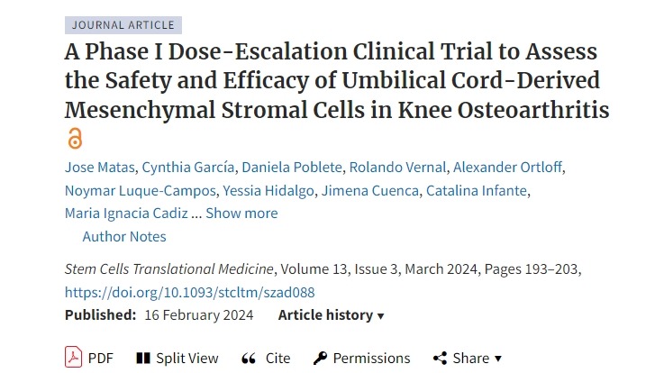 一項(xiàng)I期劑量遞增臨床試驗(yàn)，評(píng)估臍帶間充質(zhì)基質(zhì)細(xì)胞在膝關(guān)節(jié)骨關(guān)節(jié)炎中的安全性和有效性