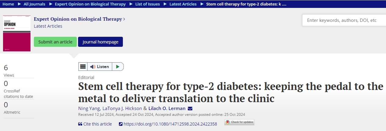 干細(xì)胞治療2型糖尿?。骸拔覀儭睂⑷σ愿?，把成果轉(zhuǎn)化為臨床治療