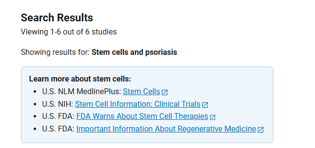 clinicaltrials.gov網(wǎng)站上注冊的有關(guān)干細(xì)胞治療銀屑病的臨床研究項目有6項