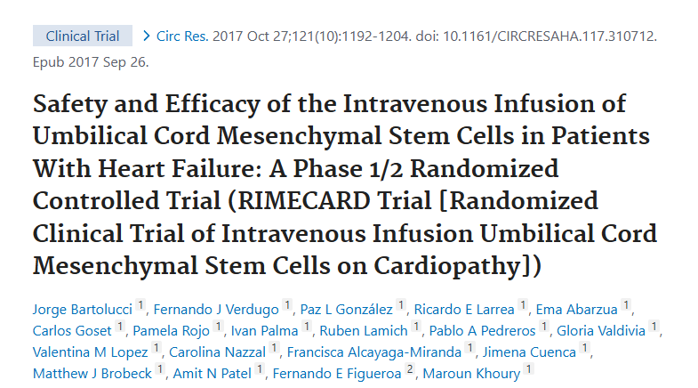 臍帶間充質(zhì)干細(xì)胞靜脈輸注治療心力衰竭患者的安全性和有效性:1/2期隨機(jī)對(duì)照試驗(yàn) 臍帶間充質(zhì)干細(xì)胞靜脈輸注治療心力衰竭患者的安全性和有效性:1/2期隨機(jī)對(duì)照試驗(yàn)