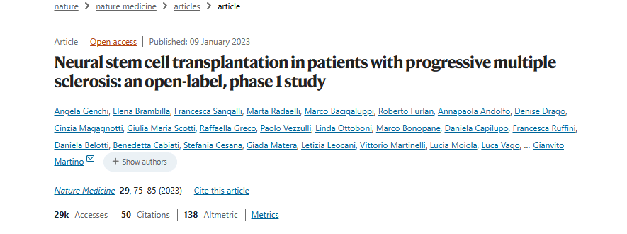 進(jìn)行性多發(fā)性硬化癥患者的神經(jīng)干細(xì)胞移植：一項(xiàng)開放標(biāo)簽、I 期研究

