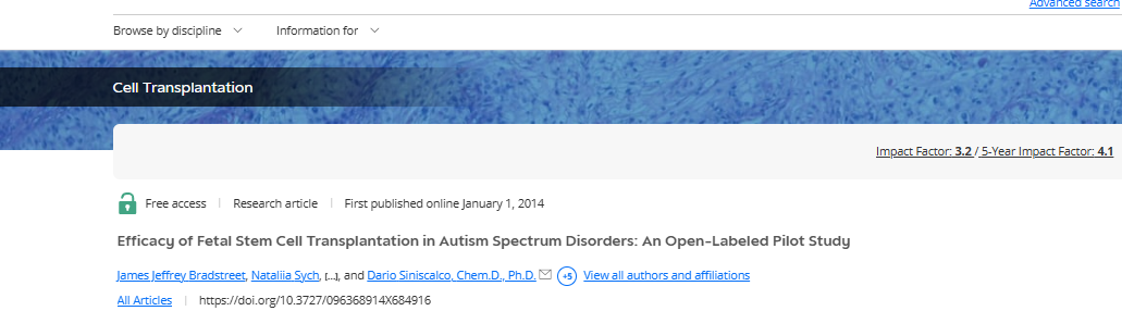 胎兒干細(xì)胞移植對(duì)自閉癥譜系障礙的療效：一項(xiàng)開(kāi)放標(biāo)簽試點(diǎn)研究