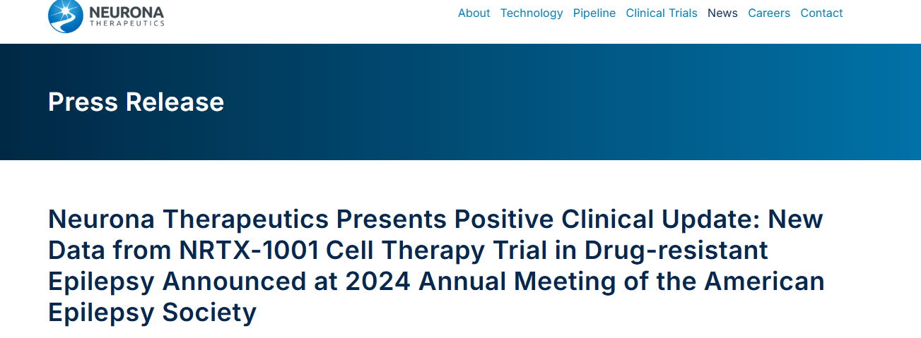 舊金山Neurona Therapeutics正在進(jìn)行的多中心、開放標(biāo)簽1/2 期臨床試驗(yàn)中第一組（低劑量）和第二組（高劑量）的陽性臨床數(shù)據(jù)來自NRTX-1001。