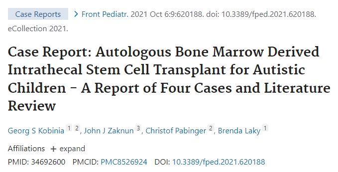 自體骨髓鞘內(nèi)干細(xì)胞移植治療自閉癥兒童的-四例病例報(bào)告