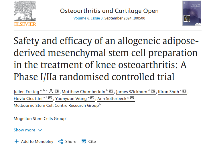 同種異體脂肪間充質干細胞制劑治療膝關節(jié)骨關節(jié)炎的安全性和有效性:I/IIa 期隨機對照試驗 同種異體脂肪間充質干細胞制劑治療膝關節(jié)骨關節(jié)炎的安全性和有效性:I/IIa 期隨機對照試驗