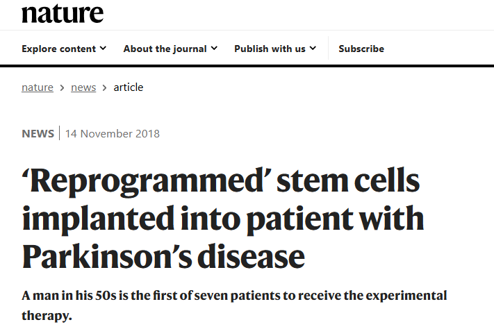 首次利用人類誘導(dǎo)多能干細胞(ips細胞)制作的神經(jīng)細胞對帕金森病患者進行移植治療