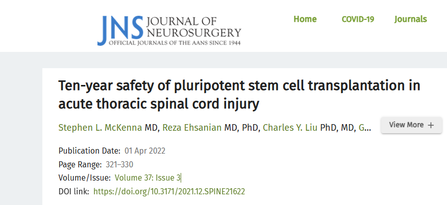 多能干細(xì)胞移植治療急性胸段脊髓損傷的十年安全性 多能干細(xì)胞移植治療急性胸段脊髓損傷的十年安全性