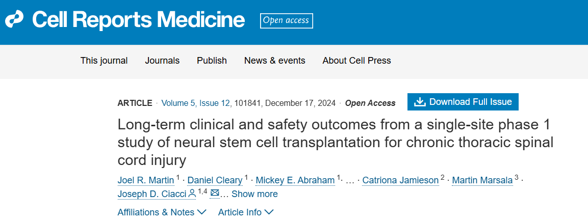 神經(jīng)干細(xì)胞移植治療慢性胸椎損傷的單中心 I 期臨床研究的長期臨床和安全性結(jié)果 神經(jīng)干細(xì)胞移植治療慢性胸椎損傷的單中心 I 期臨床研究的長期臨床和安全性結(jié)果