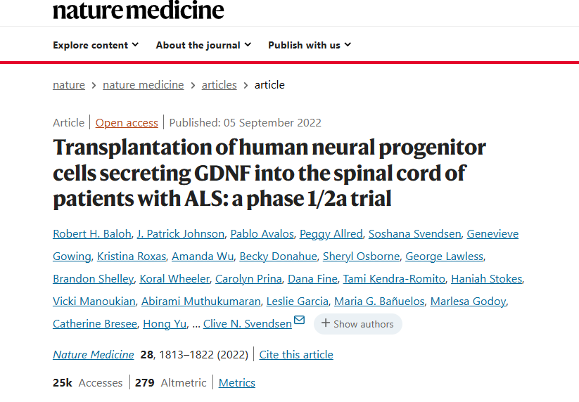 將分泌GDNF的人類神經(jīng)祖細(xì)胞移植到ALS患者的脊髓中：一項(xiàng)1/2a期臨床試驗(yàn)