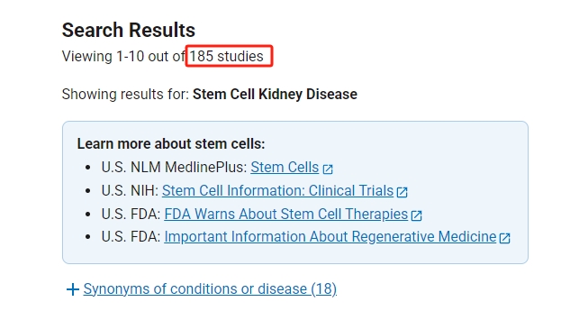 全球干細(xì)胞治療腎病注冊的臨床試驗(yàn)