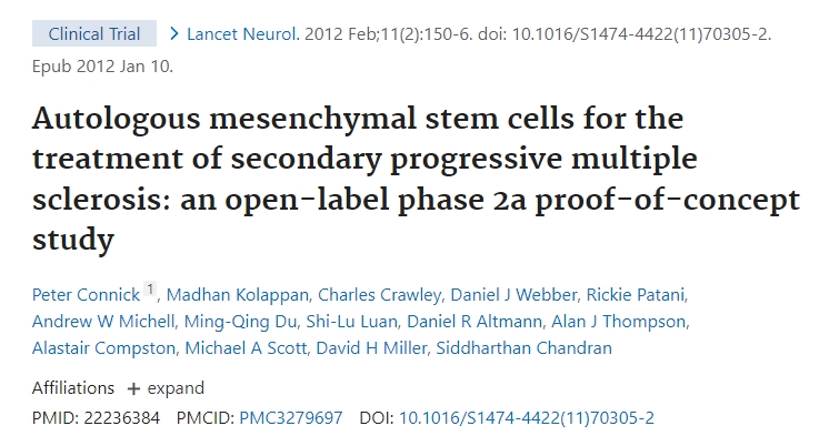 自體間充質(zhì)干細(xì)胞治療繼發(fā)性進(jìn)行性多發(fā)性硬化癥：一項(xiàng)開(kāi)放標(biāo)簽2a期概念驗(yàn)證研究