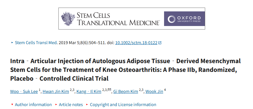 關(guān)節(jié)內(nèi)注射自體脂肪組織來源的間充質(zhì)干細胞治療膝骨關(guān)節(jié)炎：一項IIb期隨機安慰劑對照臨床試驗