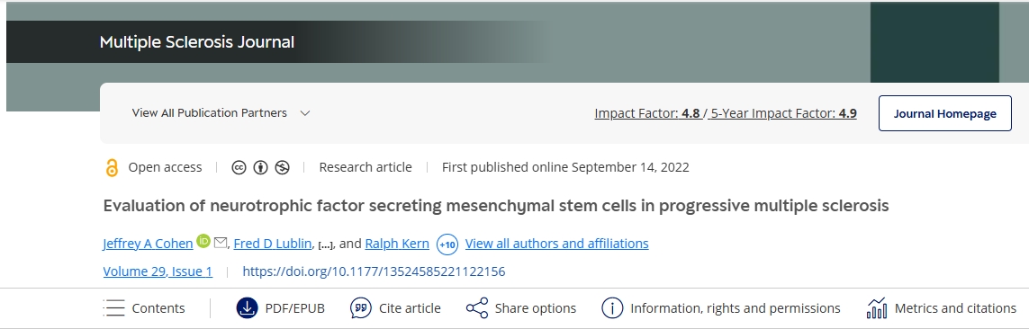 神經(jīng)營養(yǎng)因子分泌間充質(zhì)干細(xì)胞在進(jìn)行性多發(fā)性硬化癥中的評價