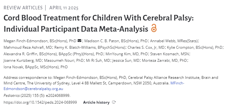 腦癱兒童臍帶血治療：個(gè)體參與者數(shù)據(jù)薈萃分析