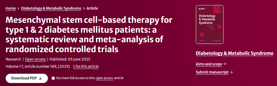 間充質(zhì)干細(xì)胞治療1型和2型糖尿病：隨機(jī)對(duì)照試驗(yàn)的系統(tǒng)評(píng)價(jià)和薈萃分析