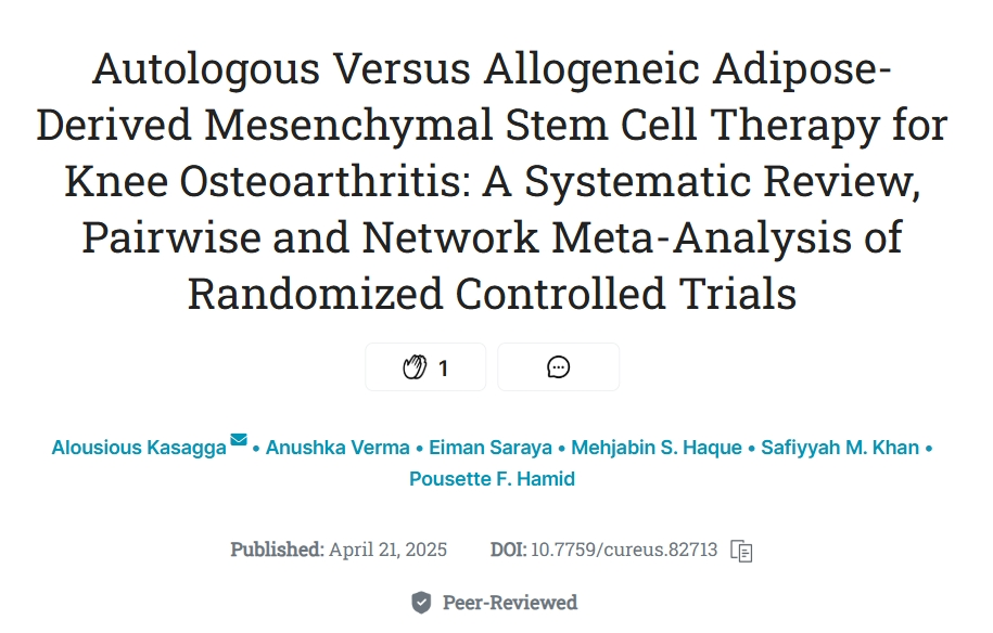 自體與同種異體脂肪間充質(zhì)干細(xì)胞治療膝骨關(guān)節(jié)炎：隨機(jī)對照試驗(yàn)的系統(tǒng)評價(jià)、成對和網(wǎng)絡(luò)薈萃分析