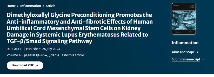 二甲基草酰甘氨酸預(yù)處理促進人臍帶間充質(zhì)干細胞對系統(tǒng)性紅斑狼瘡腎臟損傷的抗炎和抗纖維化作用與TGF-β/Smad信號通路相關(guān) 二甲基草酰甘氨酸預(yù)處理促進人臍帶間充質(zhì)干細胞對系統(tǒng)性紅斑狼瘡腎臟損傷的抗炎和抗纖維化作用與TGF-β/Smad信號通路相關(guān)