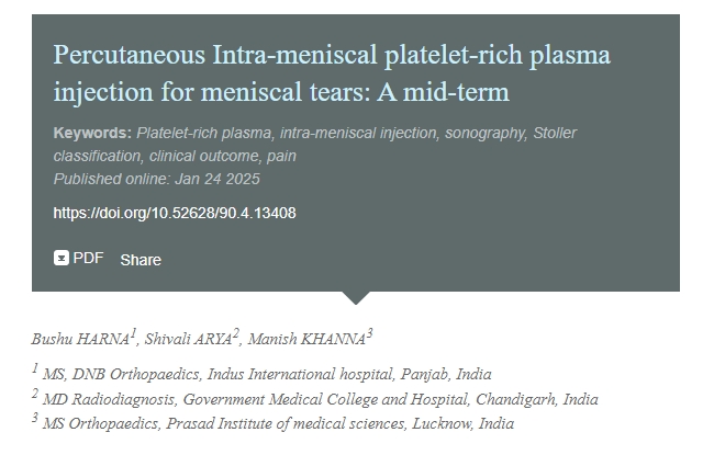 經(jīng)皮半月板內(nèi)注射富血小板血漿治療半月板撕裂：中期療效觀察